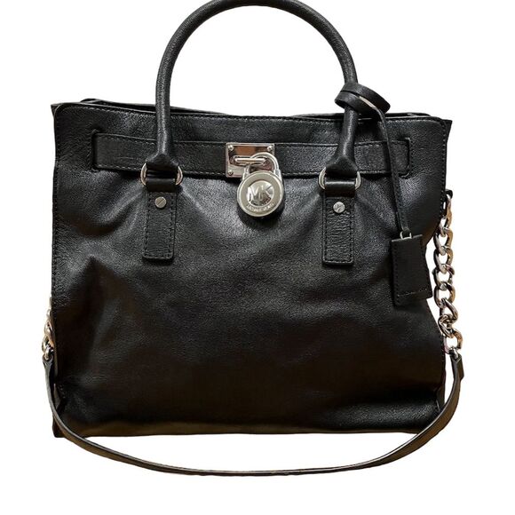 Michael Kors Hamilton Black Satchel Bag with Silver Hardware - Picture 2 of 10